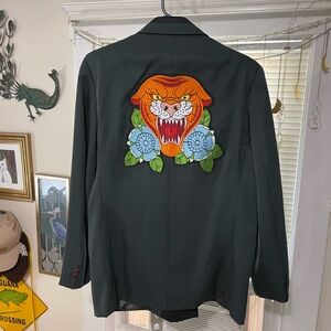 Custom Tiger Graphic Emerald Green Blazer
